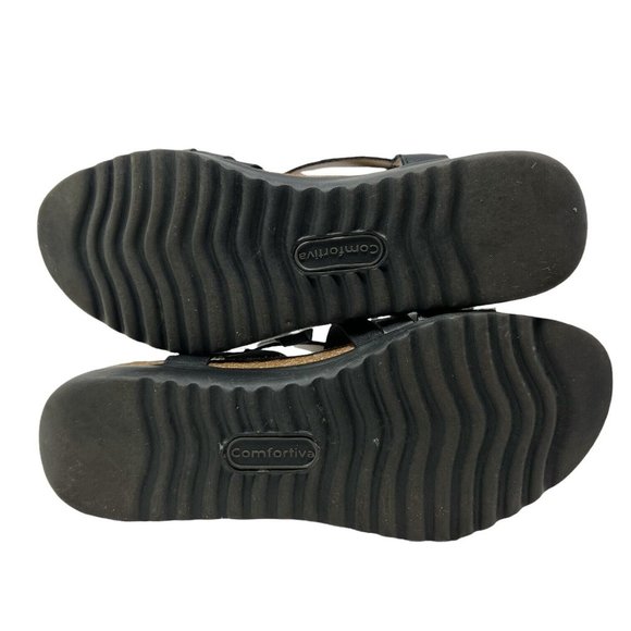 COMFORTIVA Women's EVA Metallic Leather Slide Sandals Black 8 1/2 Wide - Picture 5 of 5